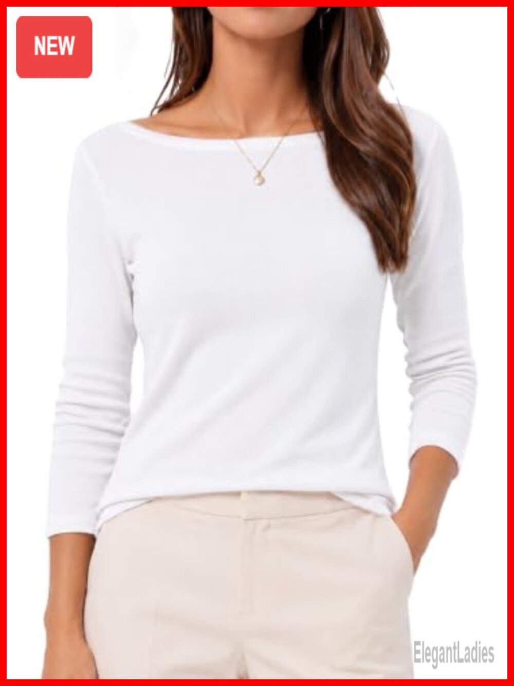 Boat Neck 3/4 Sleeve Tee Slim Fit Cotton Modal Womens Office Casual Top